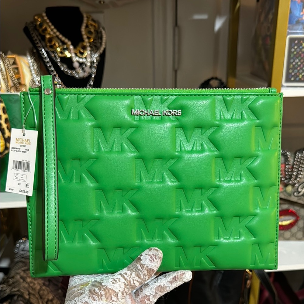 NWT Michael Kors Green Clutch